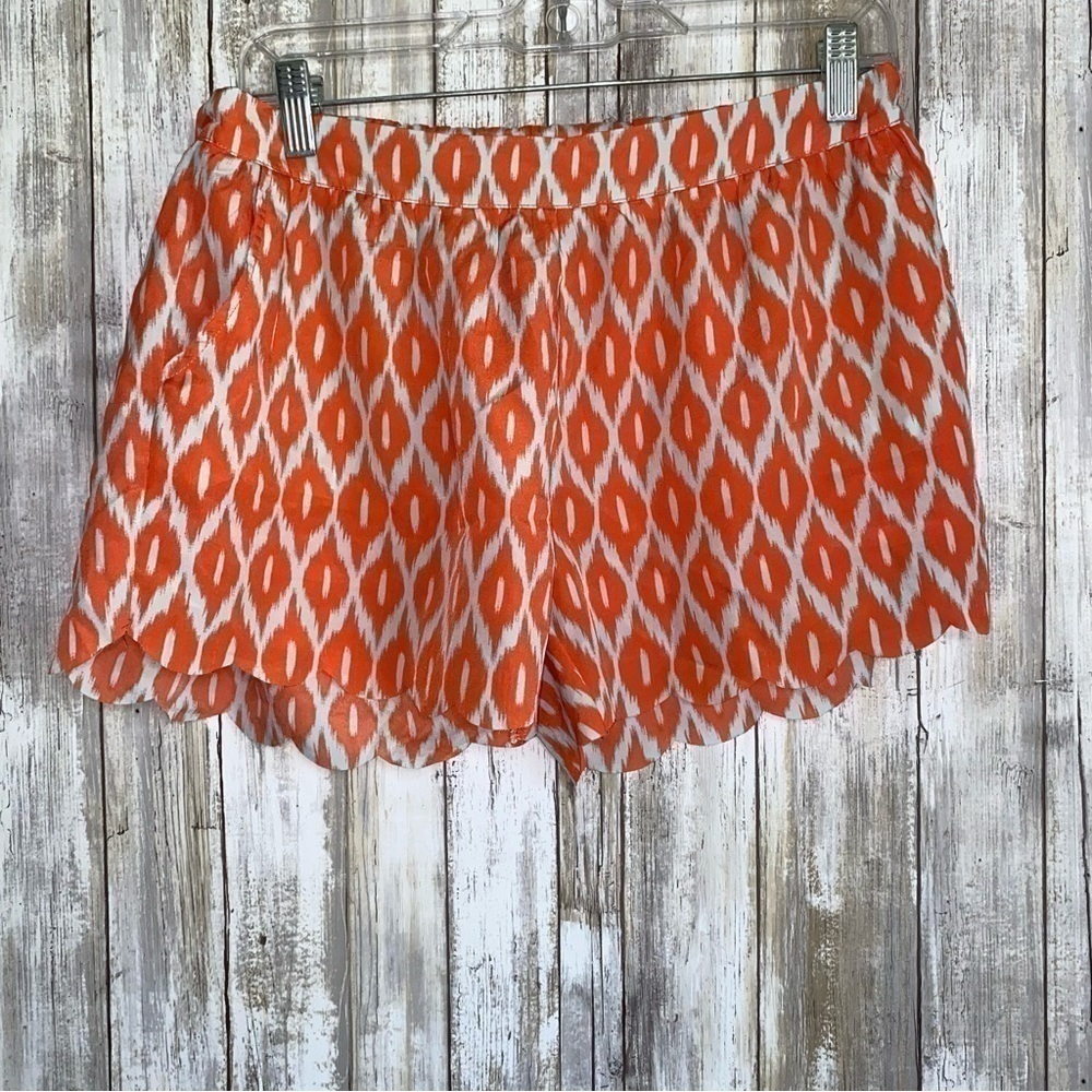 THML Orange Printed Scalloped Bottom Shorts